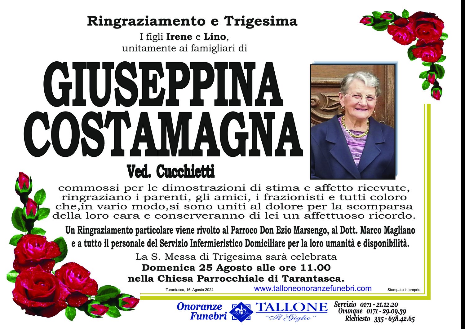 <br />
<b>Warning</b>:  Undefined variable $info in <b>/home/tallone/public_html/ringraziamenti.php</b> on line <b>68</b><br />
Giuseppina Costamagna